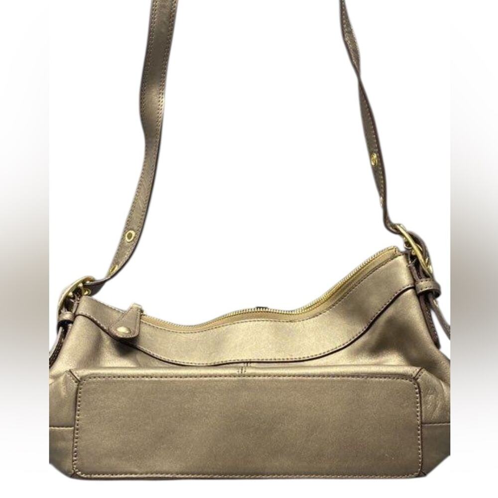 Coach Ashley Leather E/W Duffle Handbag, Metallic Gold Tan Hobo Brass/Steel - Picture 11 of 15